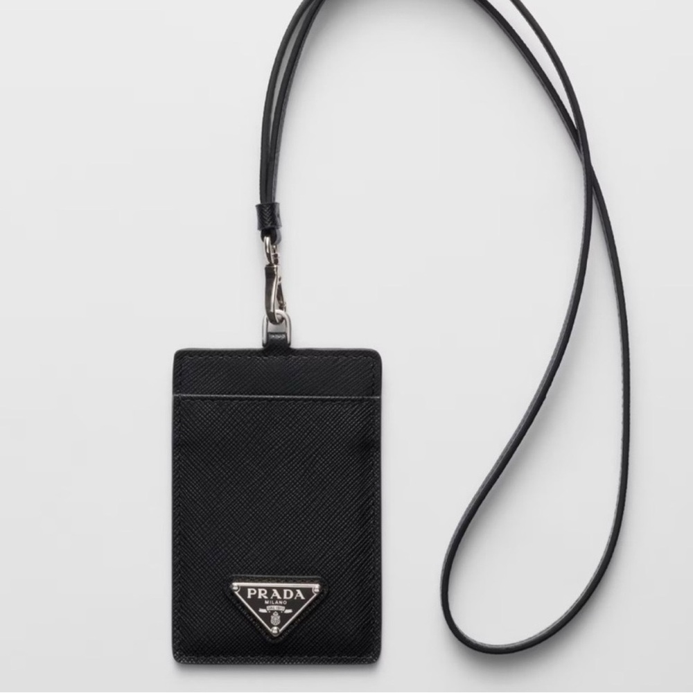 Prada Black Leather Lanyard Card Holder